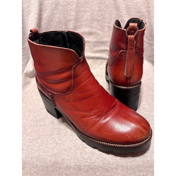 Carlo Rossetti Size 7.5 Burgundy Leather Chunky Heel Platform Booties Side Zip - Picture 10 of 14